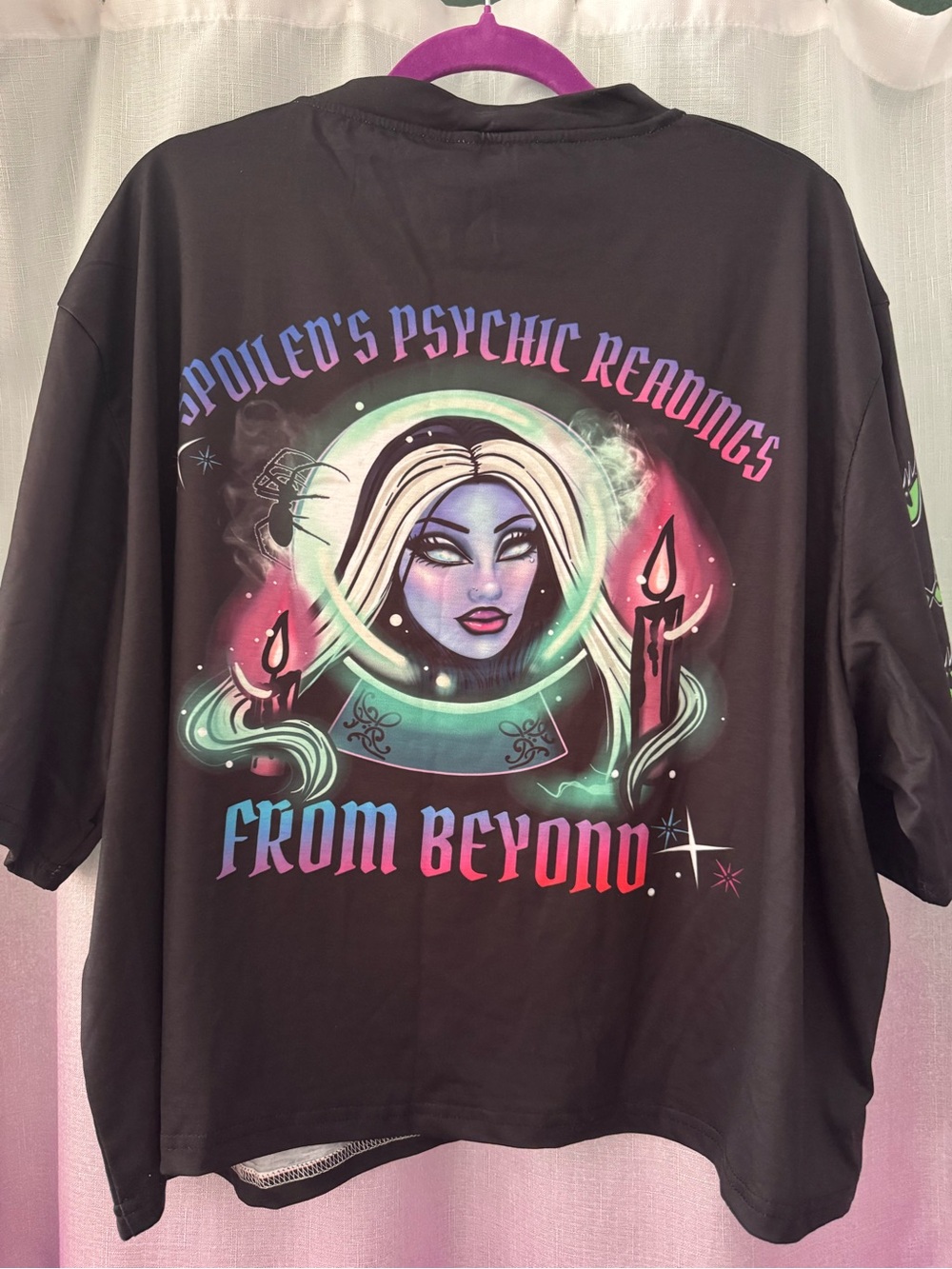 Spoiled Black Graphic Tee with Purple, Teal & Pink Psychic Artwork